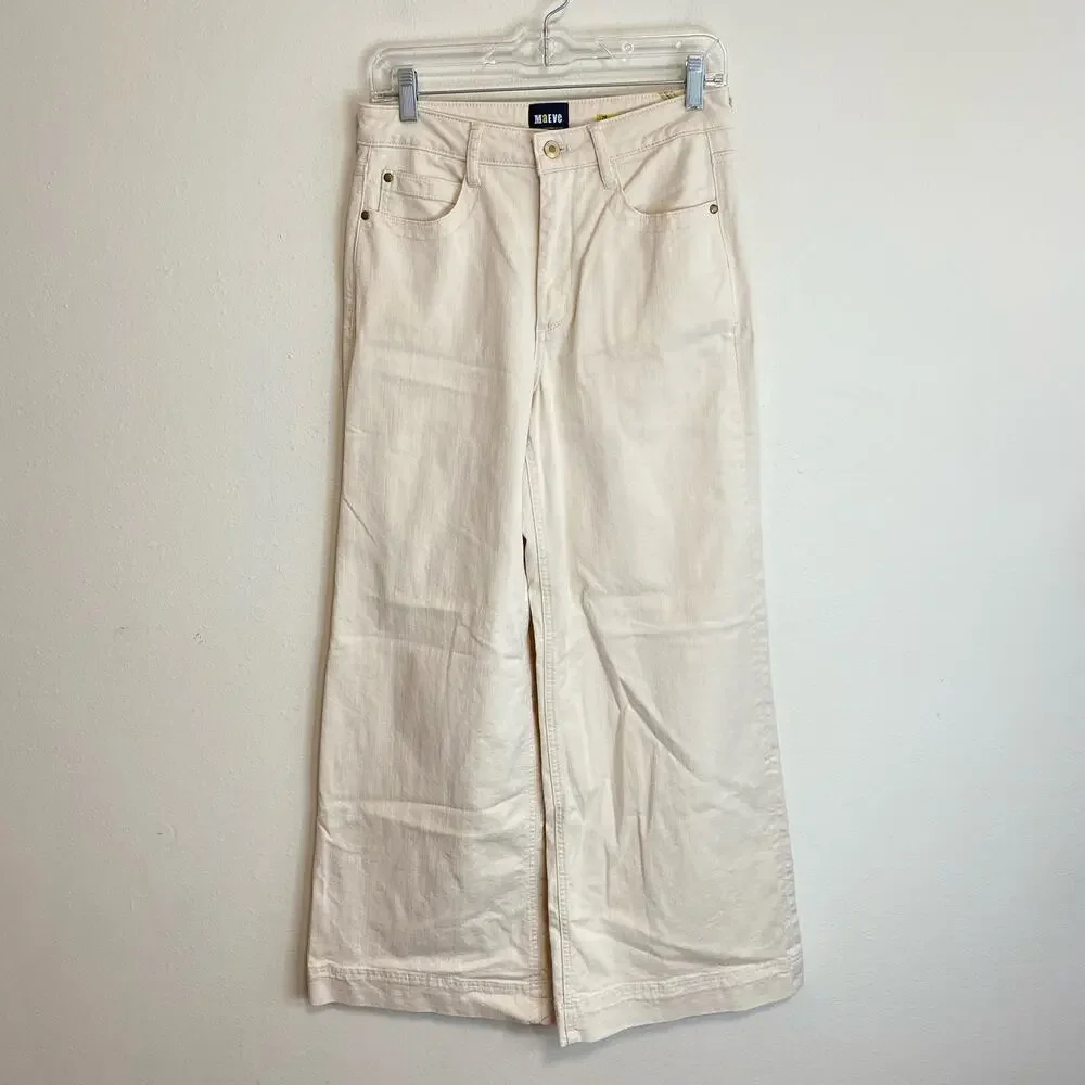 Maeve by Anthropologie Wide Leg Jeans Trouser Cream Women's Size 28 - Picture 1 of 7